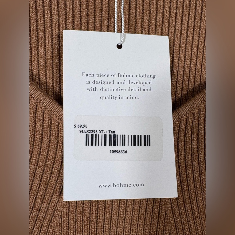 BOHME Ribbed Square Neckline Long Sleeve Coquette Full‎ Length Tan Dress XL NWT - Picture 9 of 12